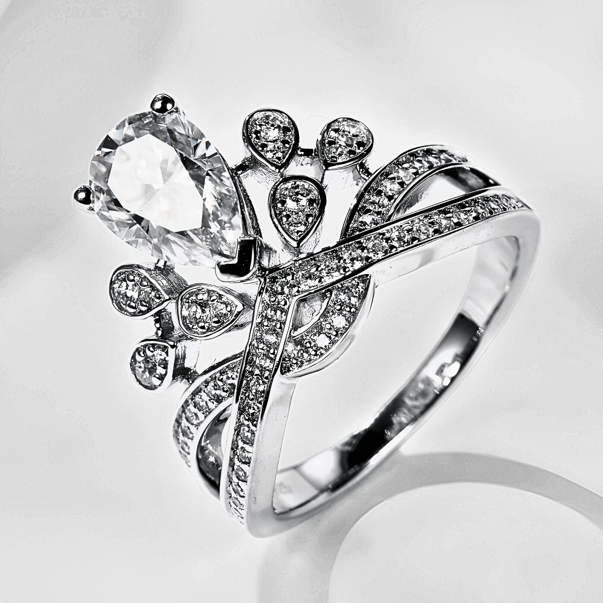 Diadem Ring 1.5ct - Crown shaped Moissanite ring in 925 sterling silver.  | Moissanite crown ring