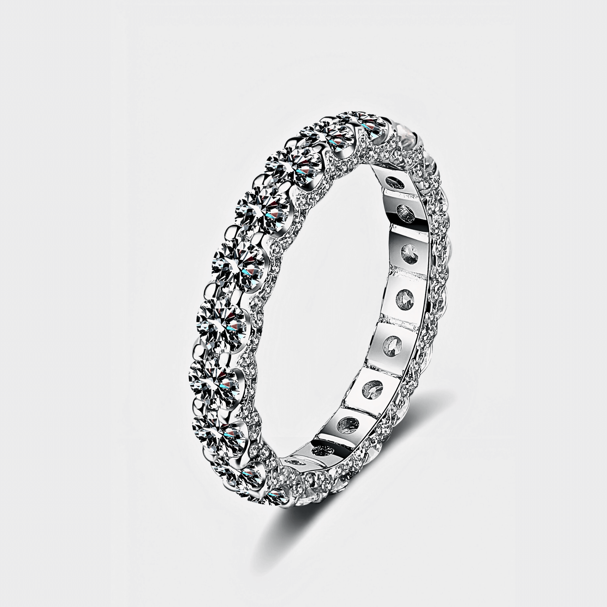 Orbit Band 2.1ct - Moissanite eternity Ring made from 925 sterling silver, rhodium plating, and 2.1 carats of white moissanite.