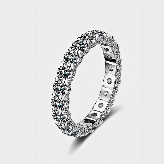 Orbit Band 2.1ct - Moissanite eternity Ring made from 925 sterling silver, rhodium plating, and 2.1 carats of white moissanite.