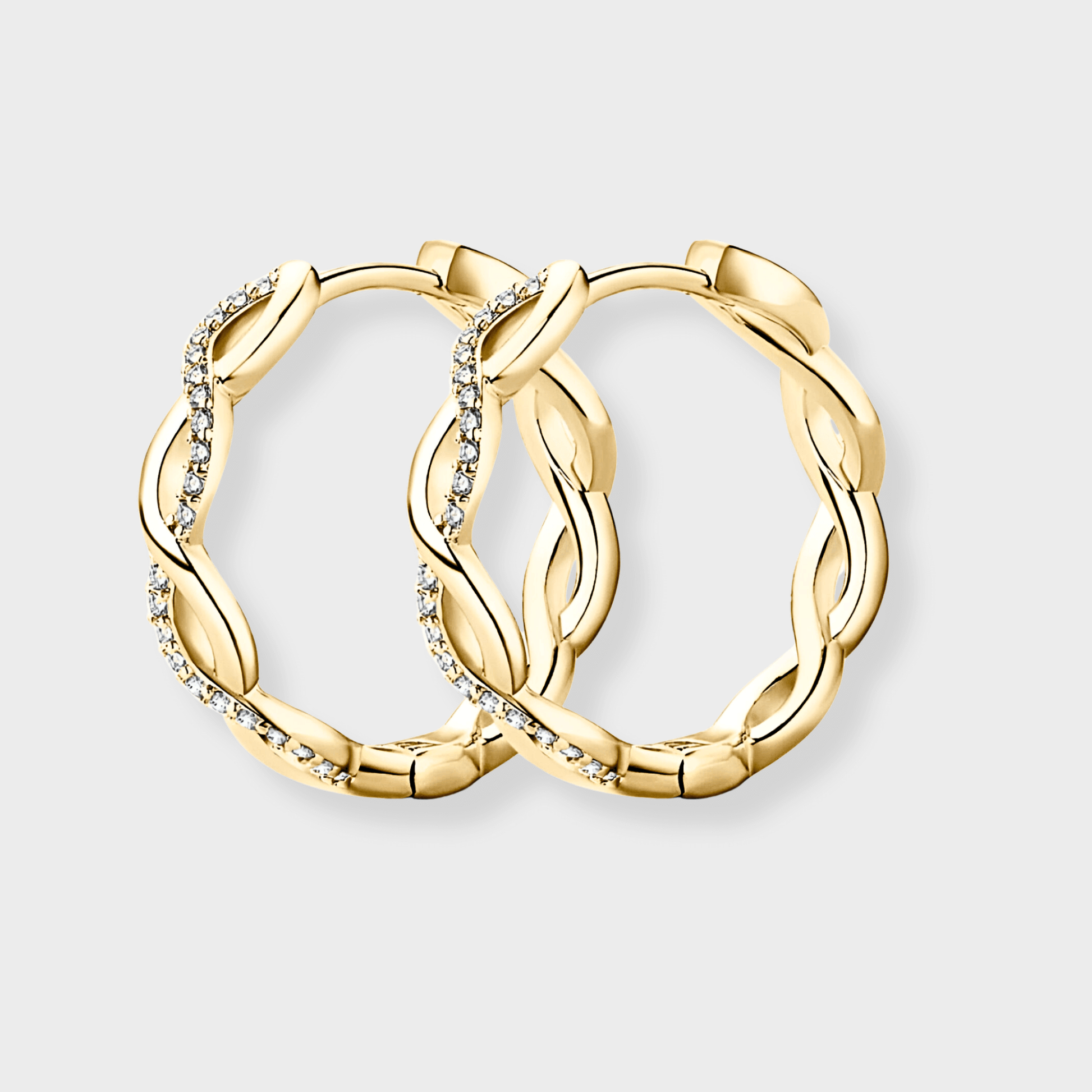 Vita Hoops -  Hoop Earrings in 18k gold featuring a crisscross design with moissanite accents. | Gold moissanite earrings