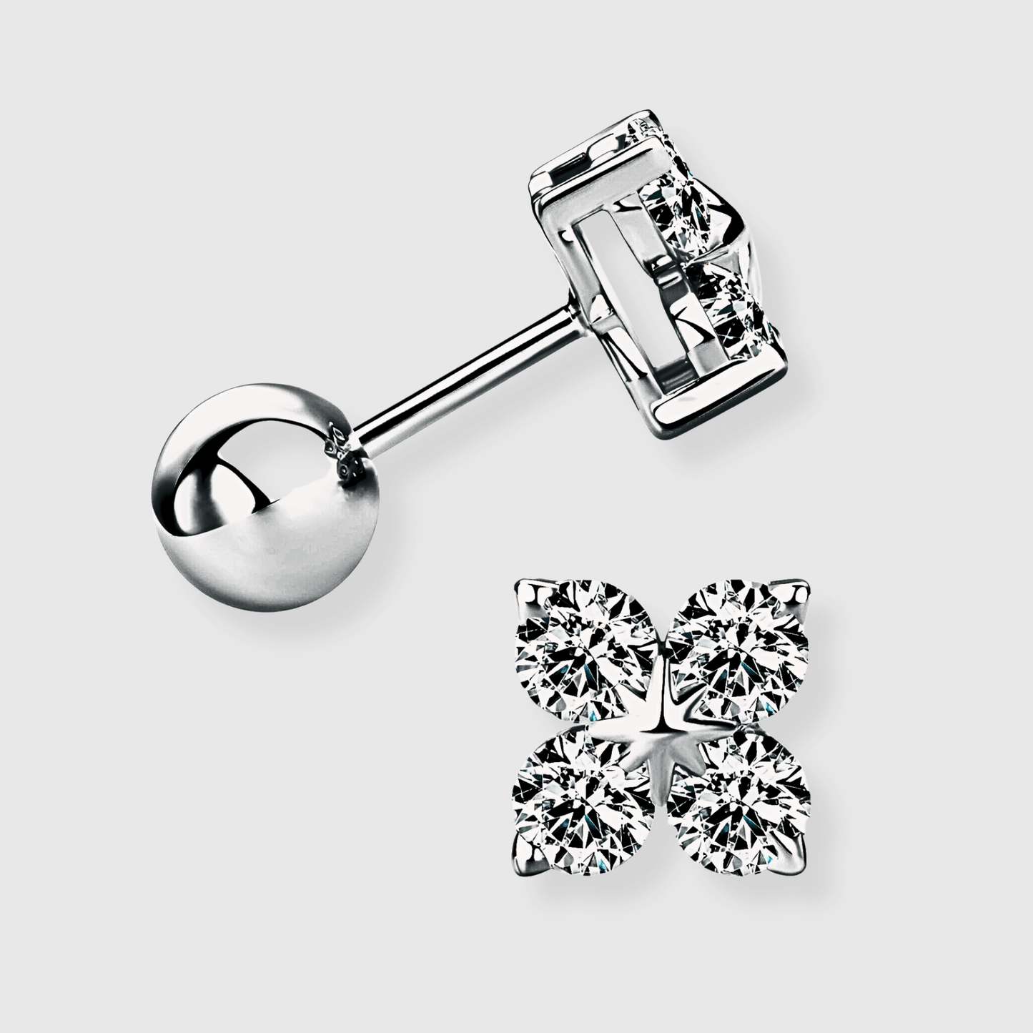Florin Studs - Silver Clover Earrings made of 925 sterling silver and white moissanite.