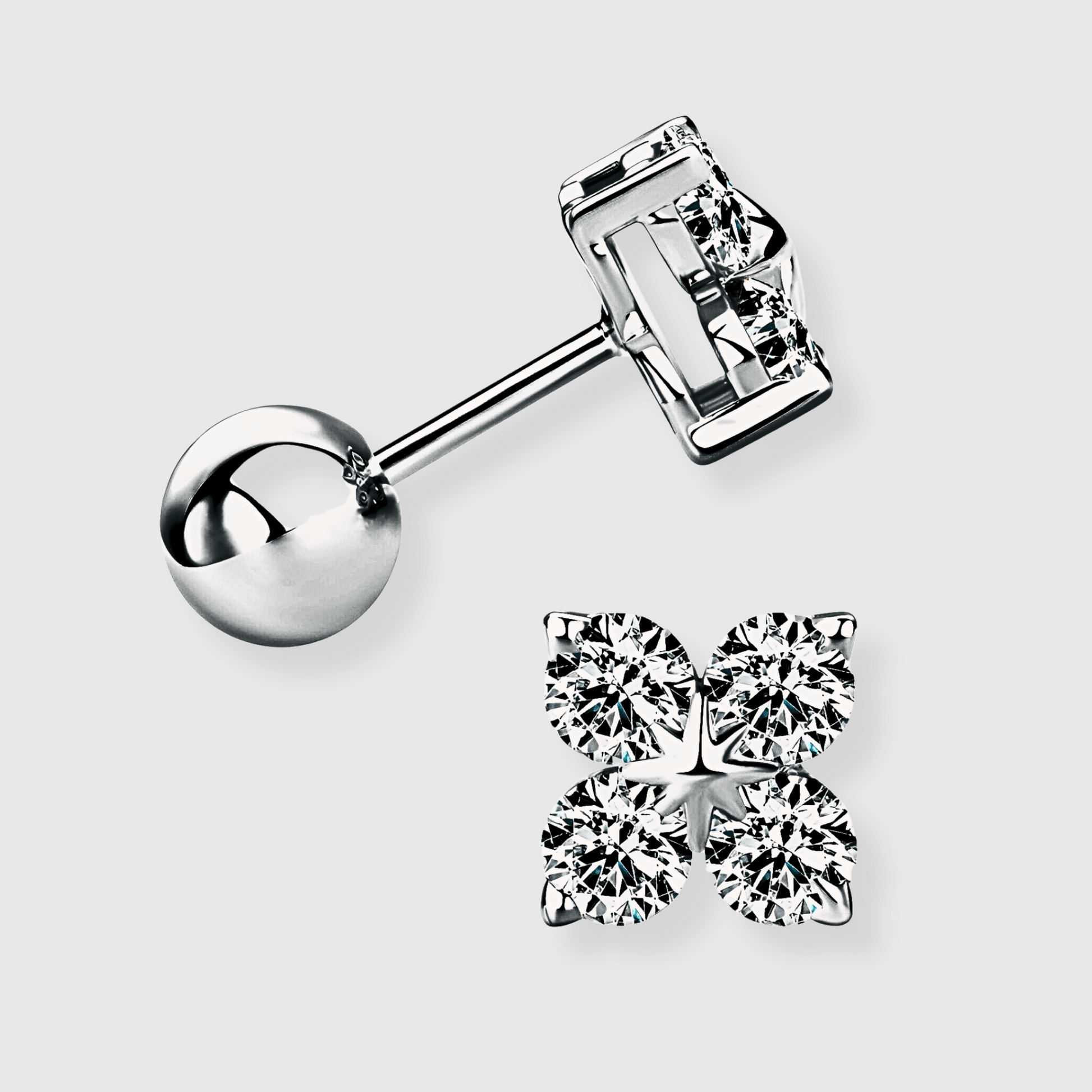 Florin Studs - Silver Clover Earrings made of 925 sterling silver and white moissanite.