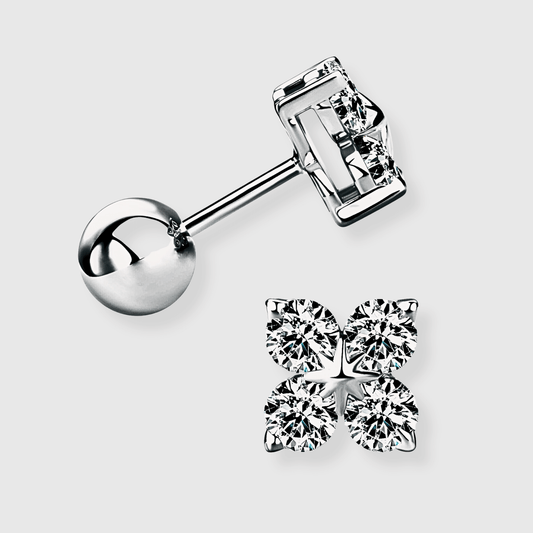 Florin Studs - Silver Clover Earrings made of 925 sterling silver and white moissanite.