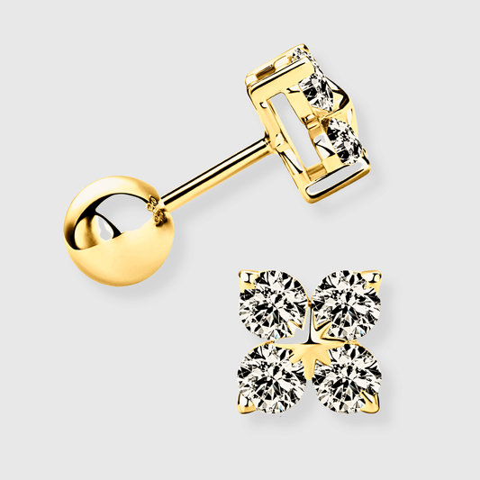 Florin Studs / gold clover earrings - Clover shaped Earrings plated in 18k gold and featuring 0.8 carat moissanite