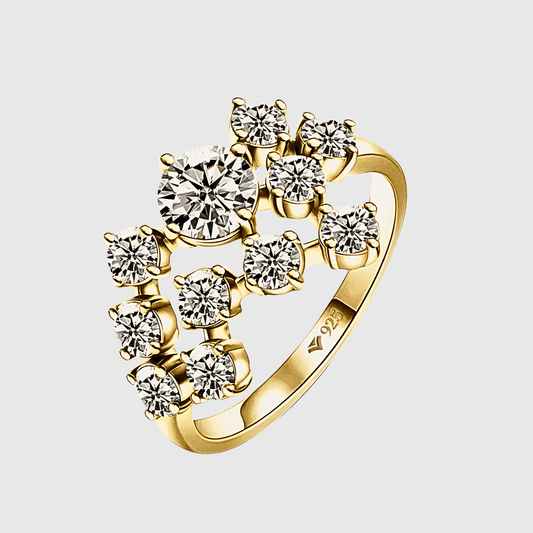 Marigold Ring 1.2ct - Gold Moissanite Ring featuring multi-stone cluster in 18k gold plating.