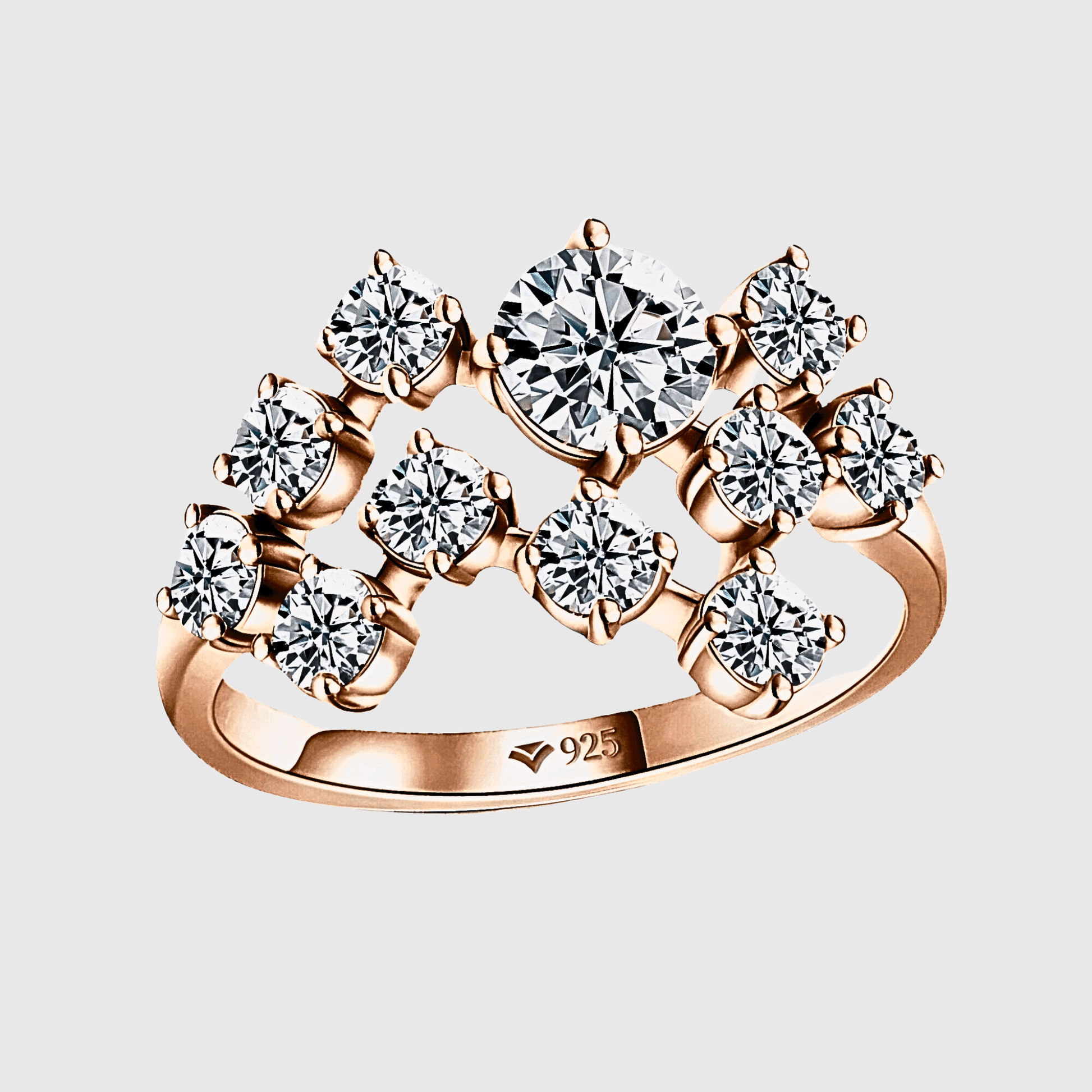 Marigold Ring 1.2ct - Rose gold Moissanite Ring featuring clustered moissanite stones.