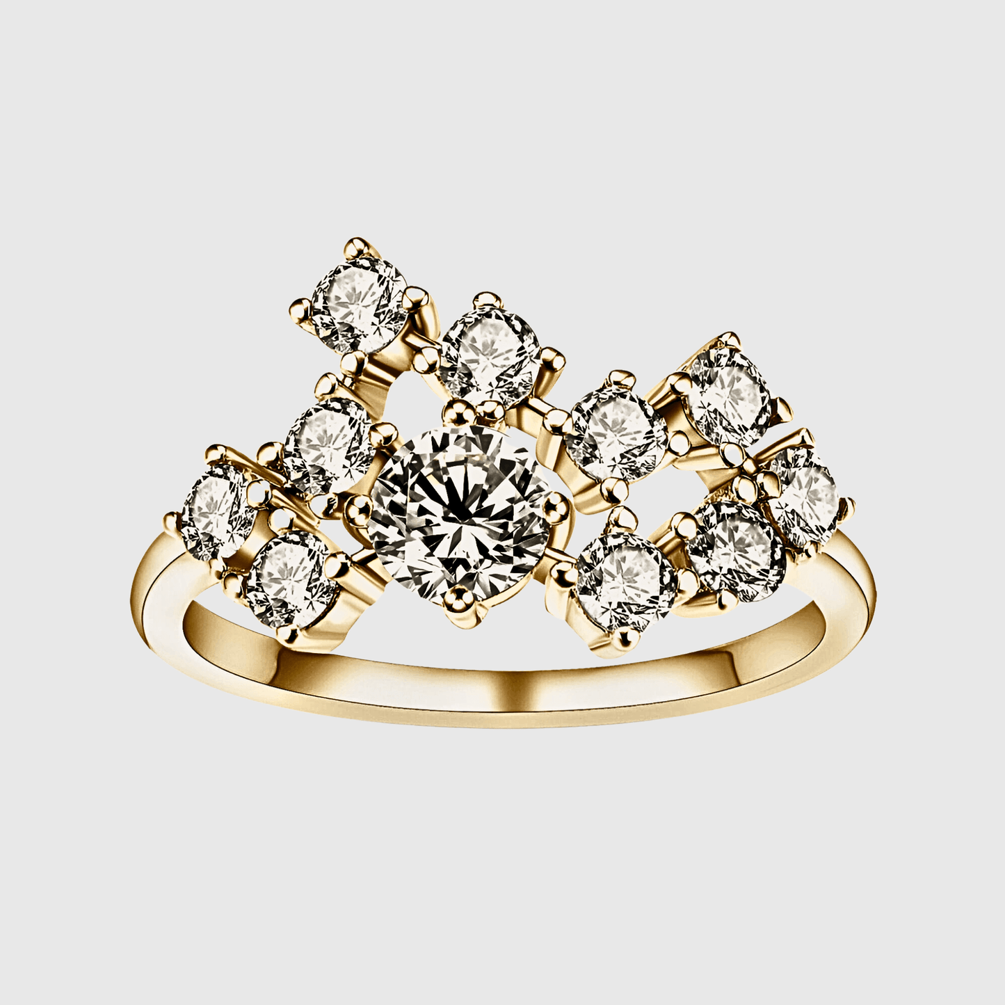 Marigold Ring 1.2ct - Gold Moissanite Ring featuring multi-stone cluster in 18k gold plating.