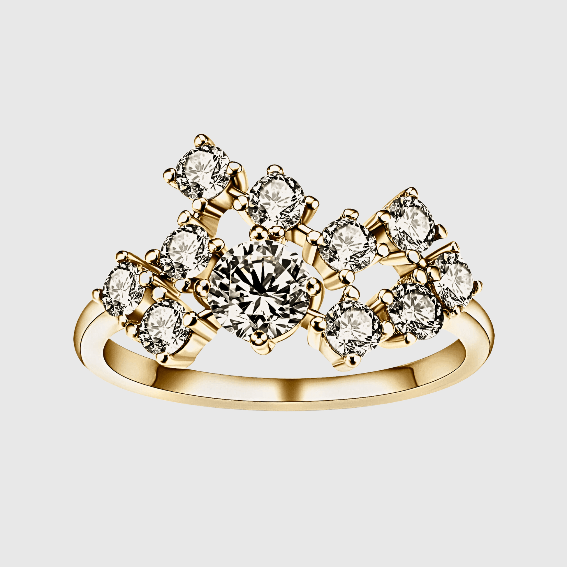 Marigold Ring 1.2ct - Gold Moissanite Ring featuring multi-stone cluster in 18k gold plating.