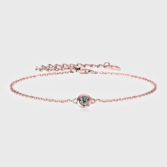 Sola Bracelet - Inlaid gold Moissanite Bracelet made from 18k Rose gold and a central moissanite stone.