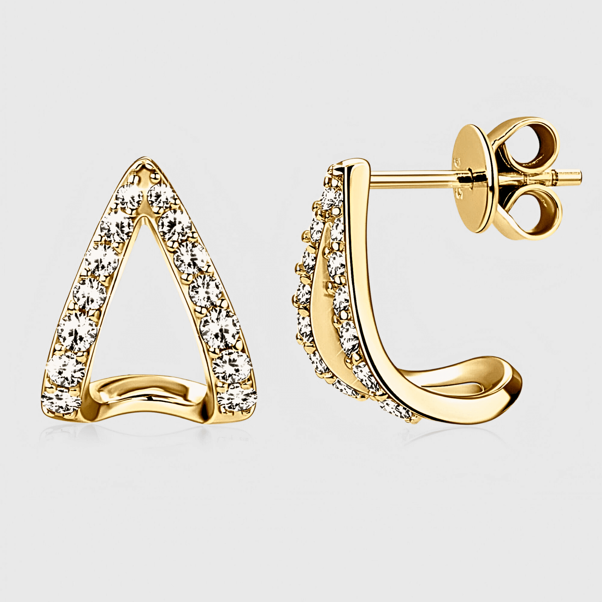 Apex Studs - Geometric shaped moissanite earrings in 18k gold. | Gold Moissanite Earrings