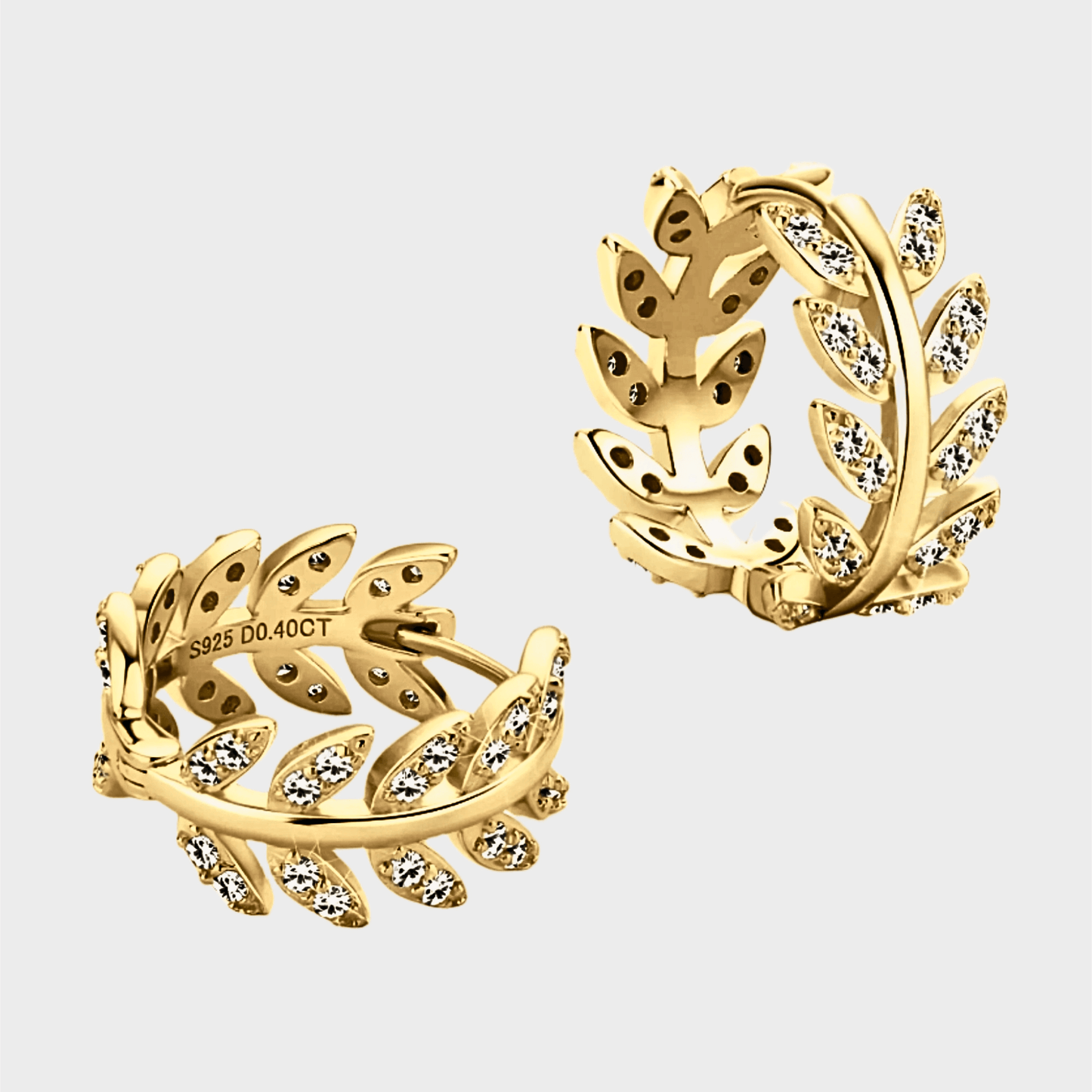 Aurelian Hoops – Laurel shaped moissanite hoop earrings in 18k gold. | Gold Moissanite Earrings