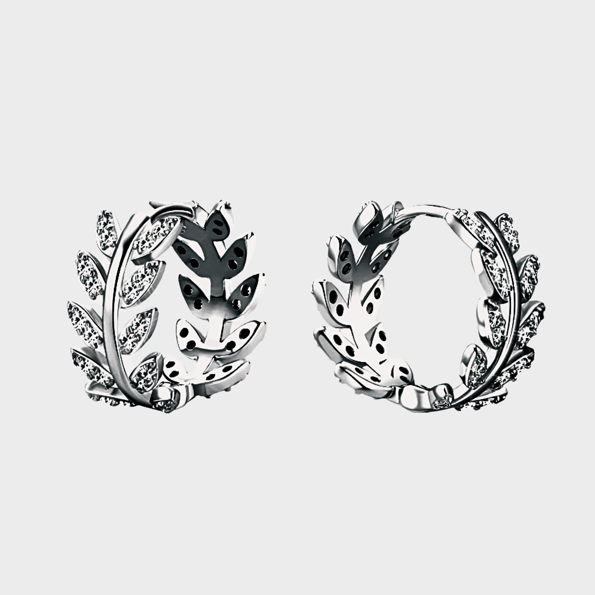 Aurelian Hoops – Laurel shaped moissanite hoop earrings in 925 sterling silver. | Silver moissanite earrings