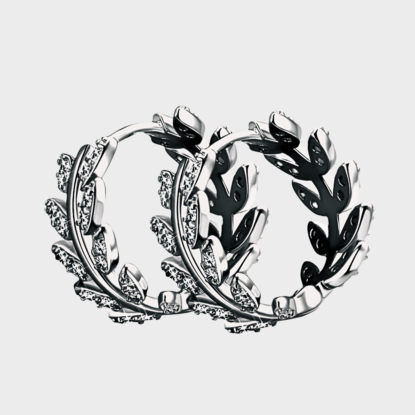 Aurelian Hoops – Laurel shaped moissanite hoop earrings in 925 sterling silver. | Silver moissanite earrings