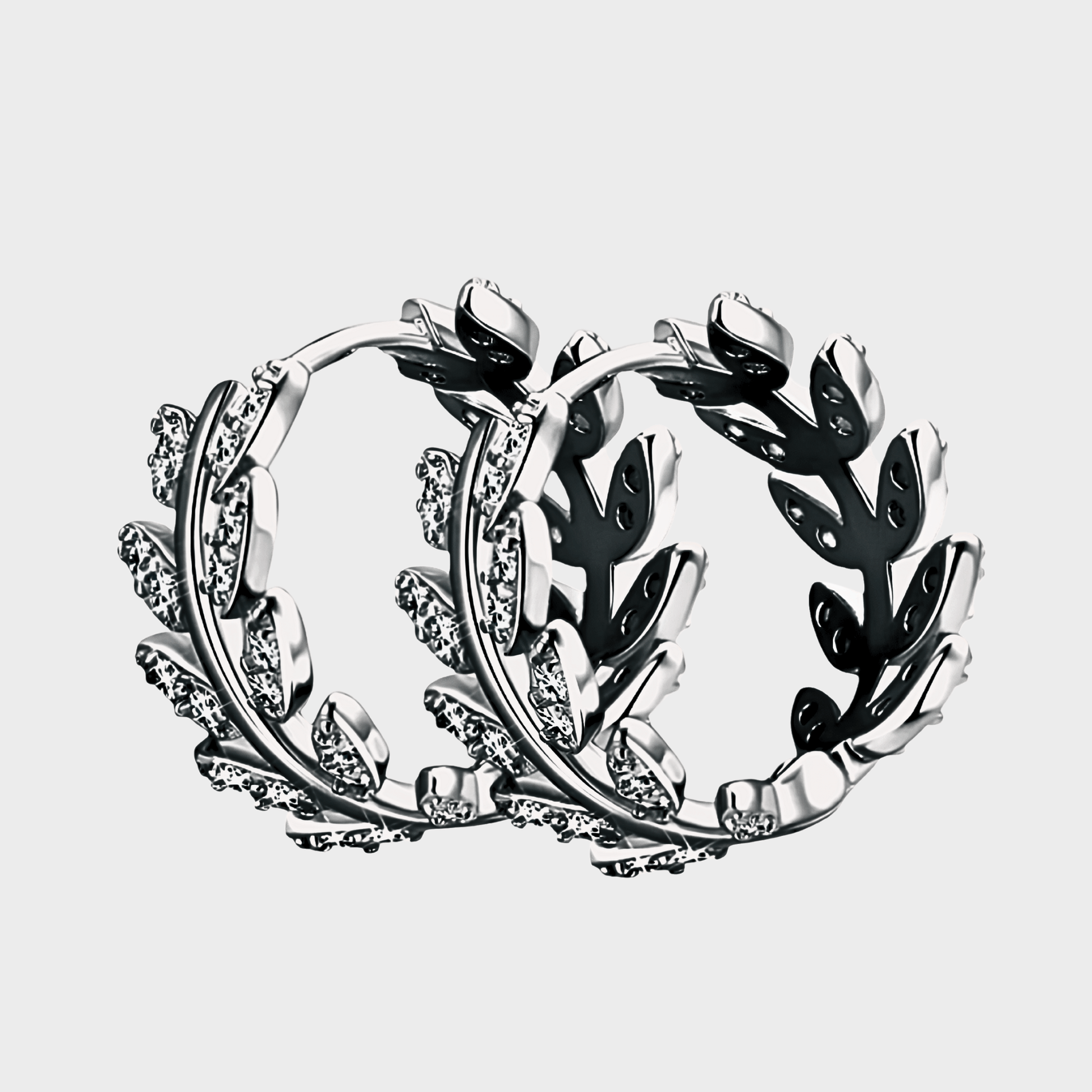 Aurelian Hoops – Laurel shaped moissanite hoop earrings in 925 sterling silver. | Silver moissanite earrings