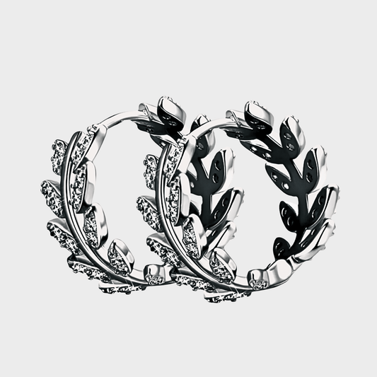 Aurelian Hoops – Laurel shaped moissanite hoop earrings in 925 sterling silver. | Silver moissanite earrings