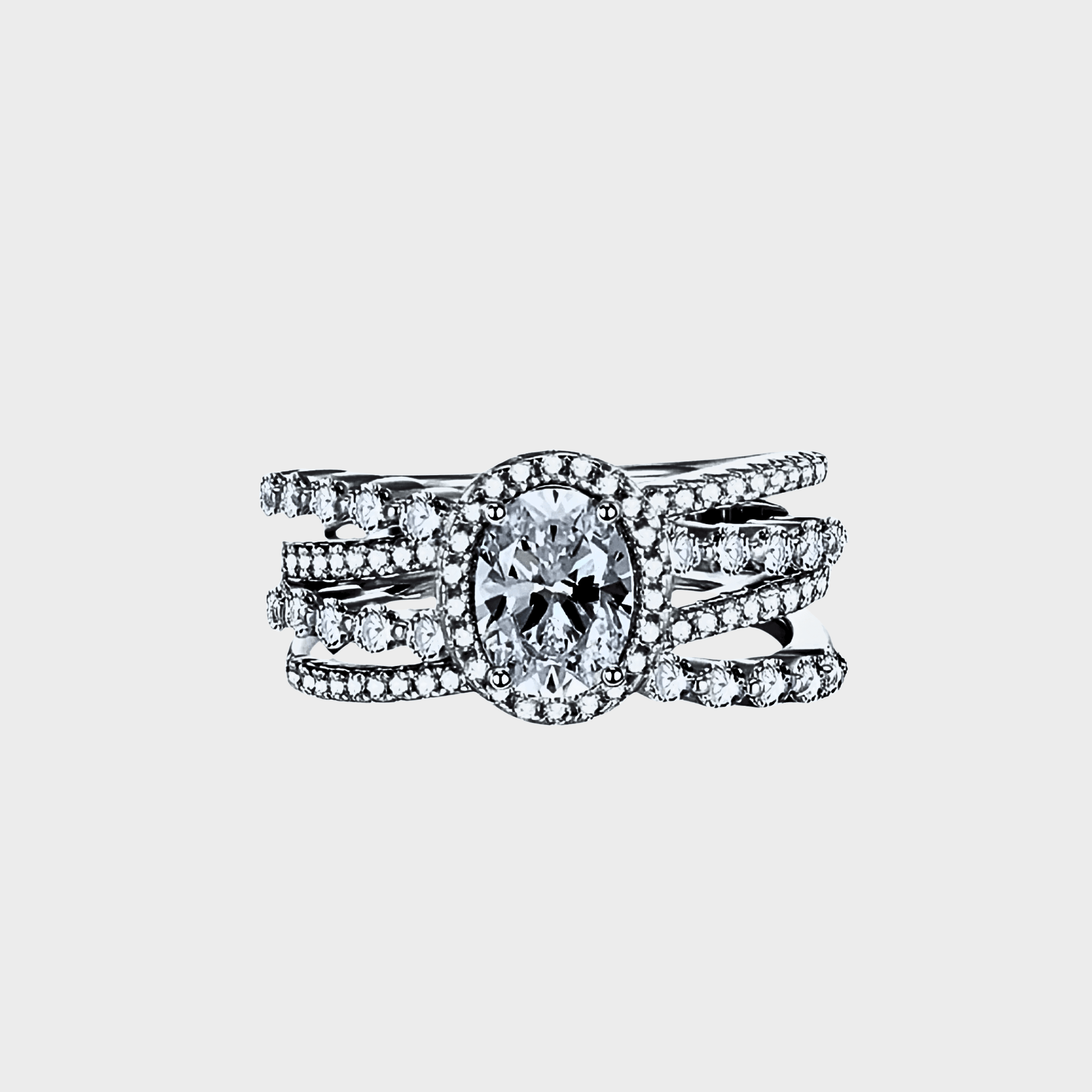 Trinity Ring 3ct -  moissanite ring in 925 sterling silver, featuring a triple band design with zircon accents. |Silver Moissanite Ring