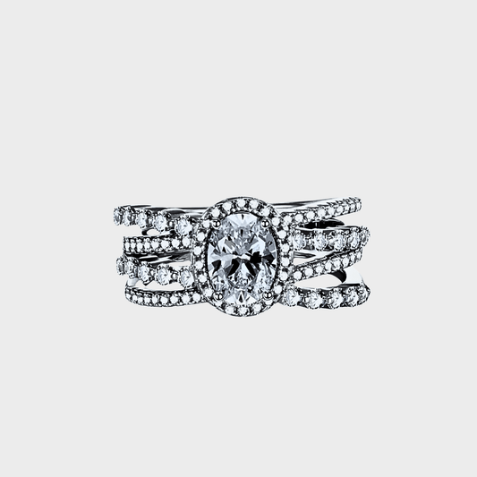 Trinity Ring 3ct -  moissanite ring in 925 sterling silver, featuring a triple band design with zircon accents. |Silver Moissanite Ring