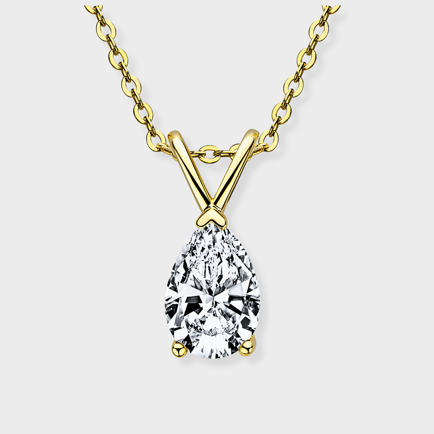 Mira Pendant 1.5ct - Teardrop necklace in polished 18k gold with 1.5 carats of white moissanite.