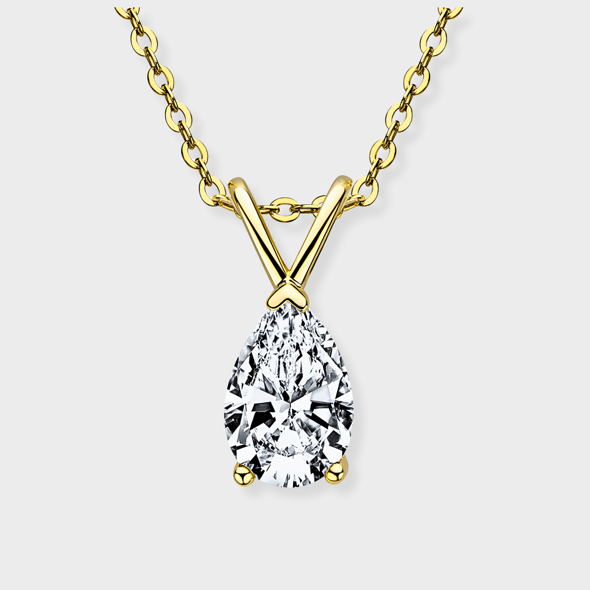 Mira Pendant 1.5ct - Teardrop necklace in polished 18k gold with 1.5 carats of white moissanite.