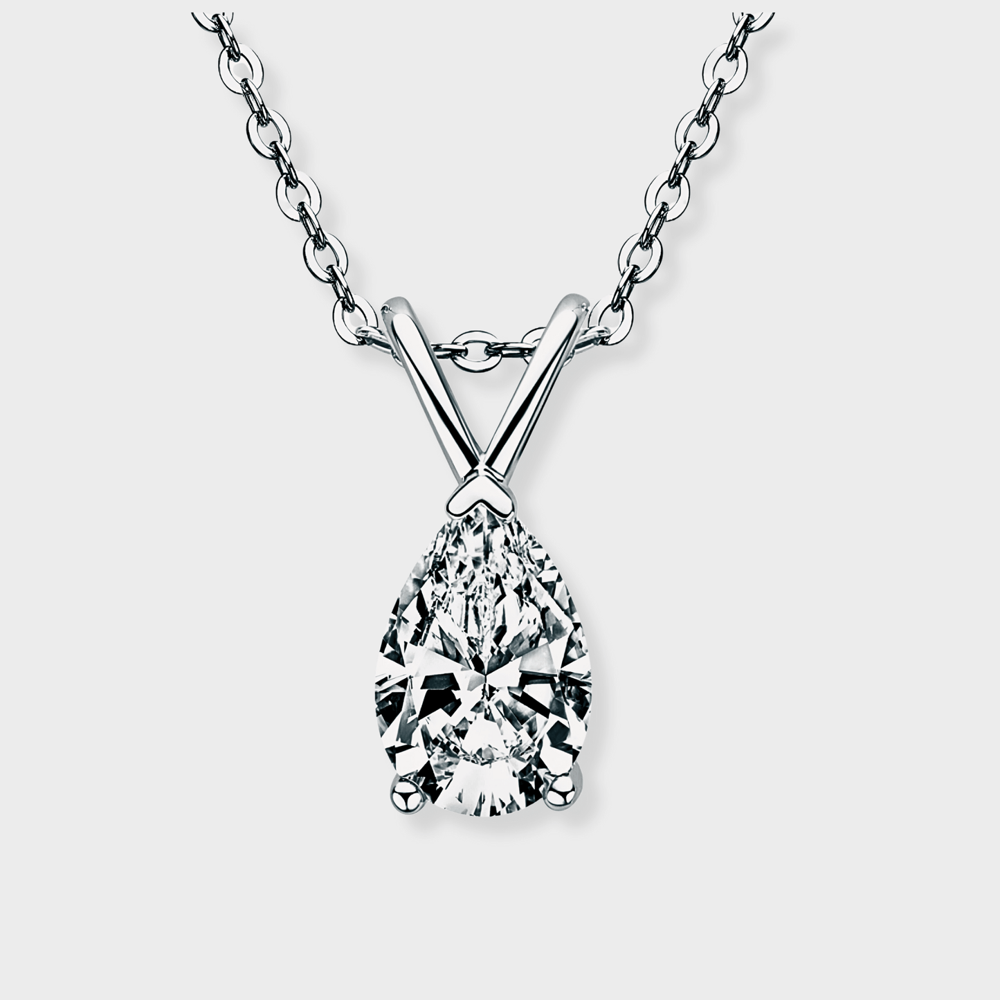 Mira Pendant 1.5ct - Teardrop necklace in polished 925 sterling silver with 1.5 carats of white moissanite.