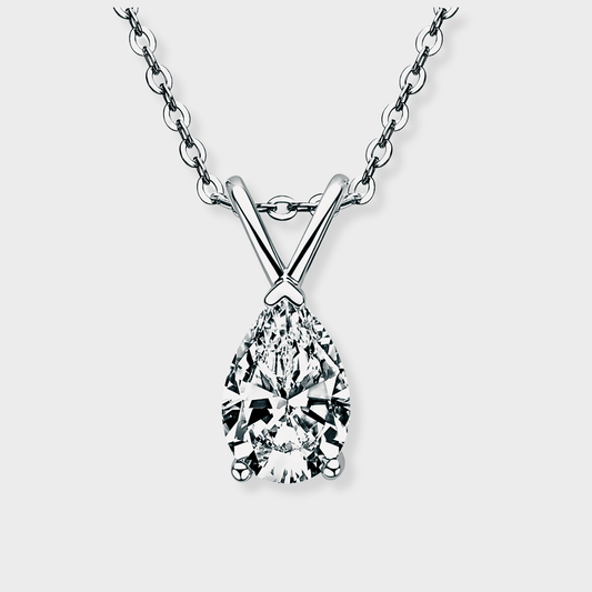 Mira Pendant 1.5ct - Teardrop necklace in polished 925 sterling silver with 1.5 carats of white moissanite.