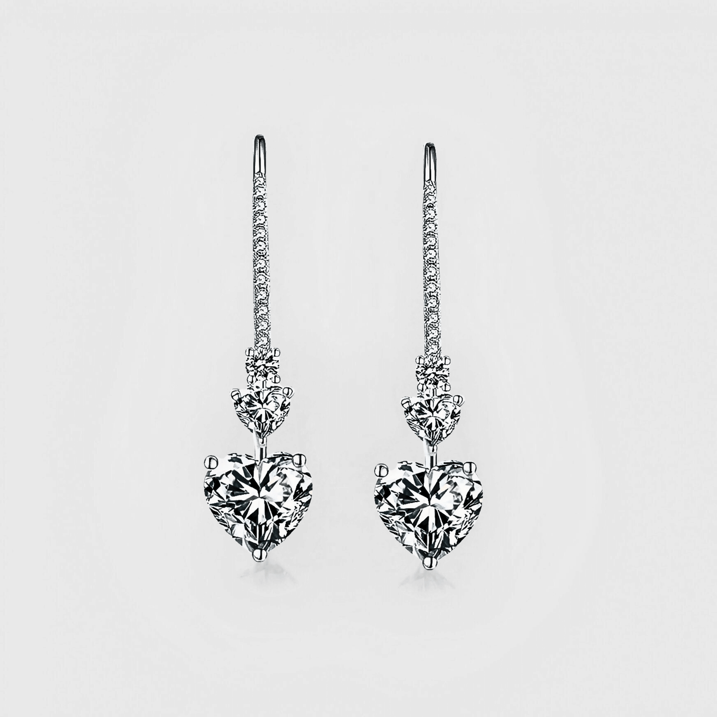 Sovana Earrings 5.44ct - Heart shaped Moissanite drop earrings in 925 sterling silver. | Moissanite heart earrings