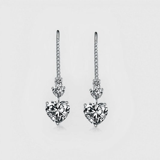Sovana Earrings 5.44ct - Heart shaped Moissanite drop earrings in 925 sterling silver. | Moissanite heart earrings