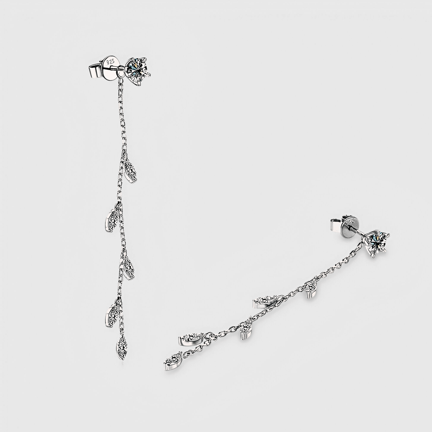 Edera Drops 1.38ct - Moissanite Leaf Earrings in 925 sterling silver. featuring a leaf shape design along a free-flowing chain.