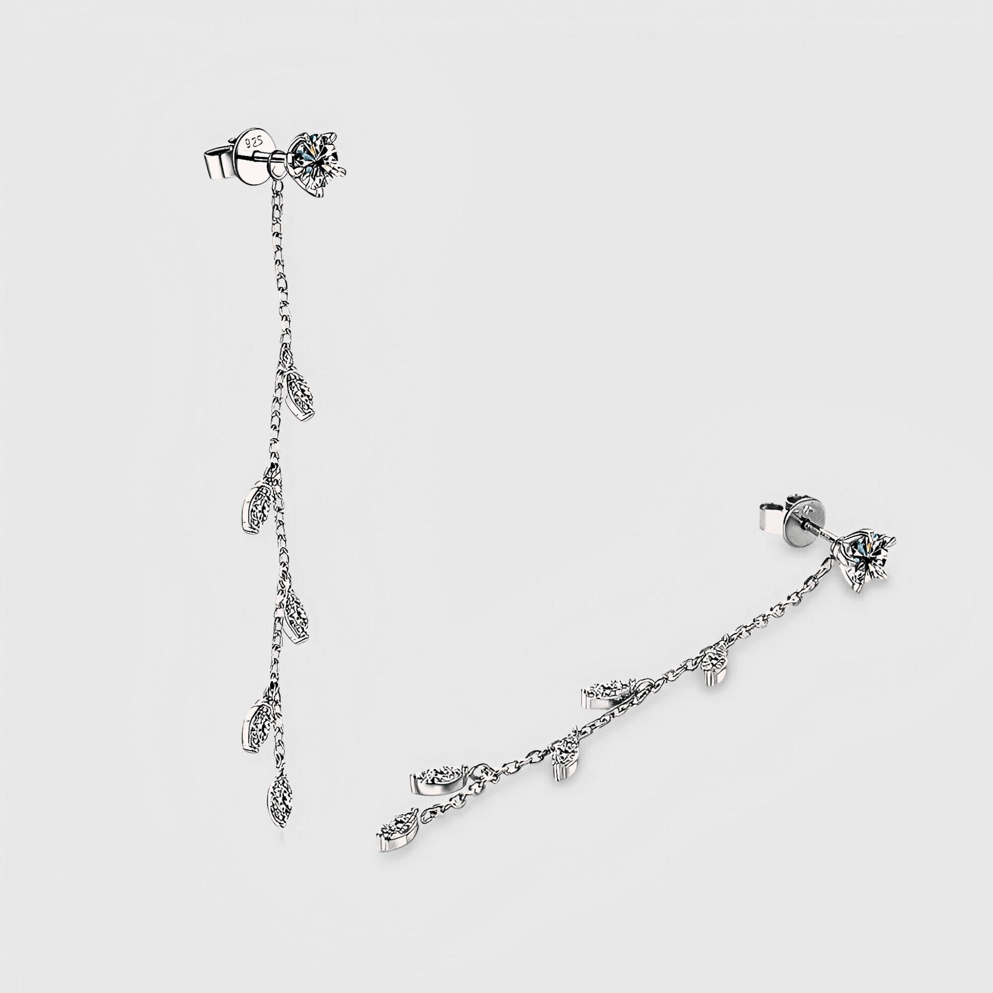 Edera Drops 1.38ct - Moissanite Leaf Earrings in 925 sterling silver. featuring a leaf shape design along a free-flowing chain.