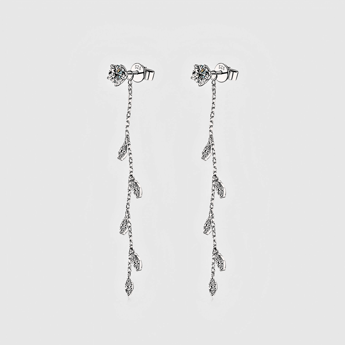 Edera Drops 1.38ct - Moissanite Leaf Earrings in 925 sterling silver. featuring a leaf shape design along a free-flowing chain.