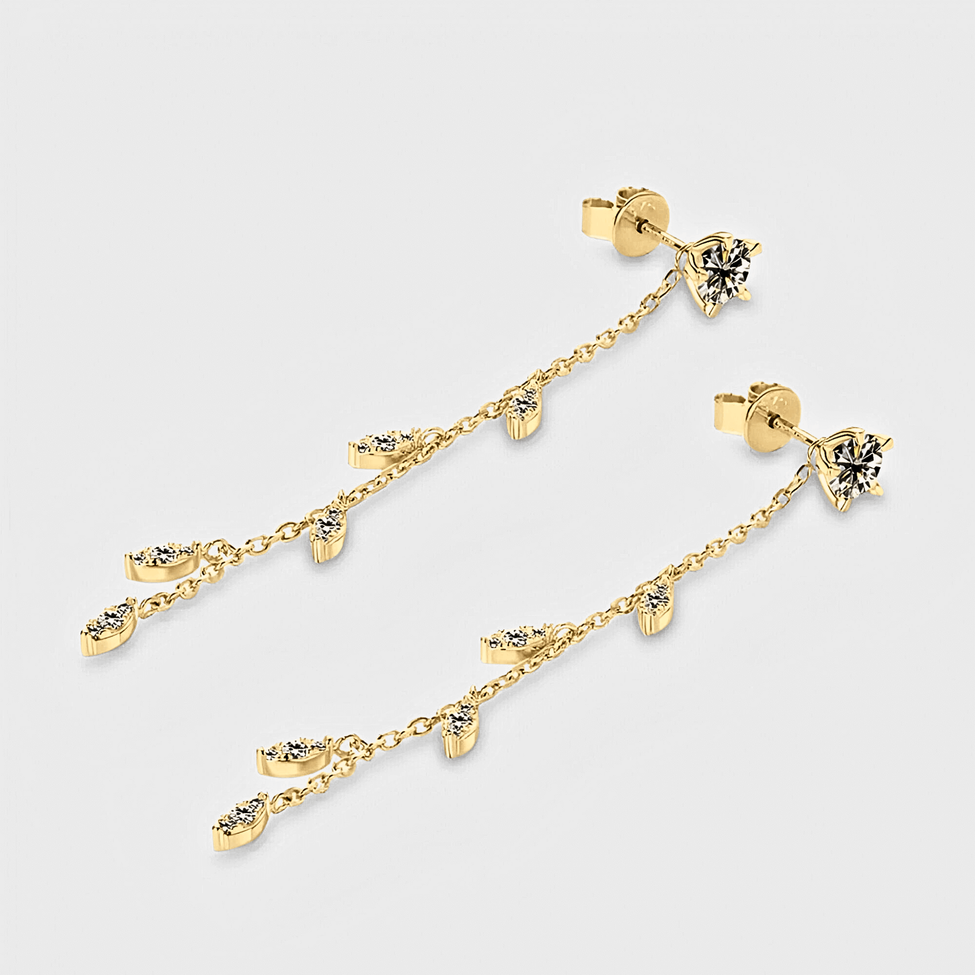 Edera Drops 1.38ct - Moissanite Leaf Earrings in 18k gold. featuring a leaf shape design along a free-flowing chain.