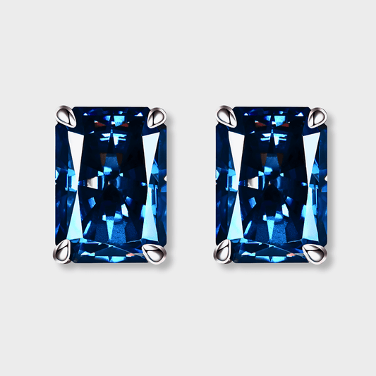 Indigo Studs 2ct –  Emerald Cut, blue Moissanite Earrings in 925 polished sterling silver. |emerald cut moissanite earrings