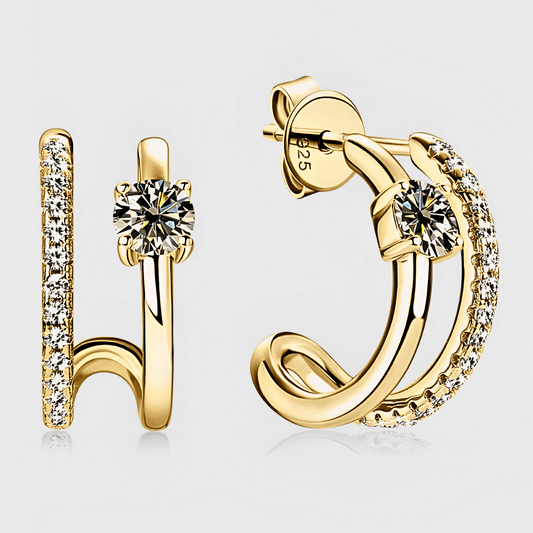 Halo Hoops - C-Hoop Earrings with moissanite accents in 18k gold. | Gold c-hoop earrings