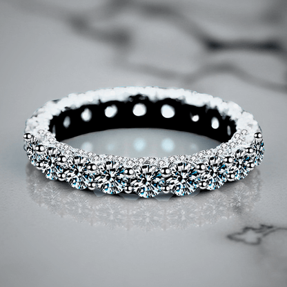 Orbit Band 2.1ct - Moissanite eternity Ring made from 925 sterling silver, rhodium plating, and 2.1 carats of white moissanite.