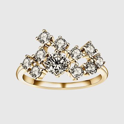 Marigold Ring 1.2ct - Gold Moissanite Ring featuring multi-stone cluster in 18k gold plating.