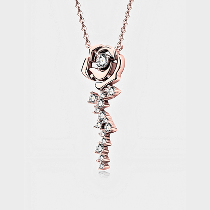 Rosalia Pendant - Rose Gold Necklace featuring a floral design with white moissanite and 18k rose gold plating.
