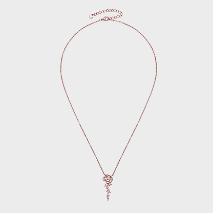 Rosalia Pendant - Rose Gold Necklace featuring a floral design with white moissanite and 18k rose gold plating.