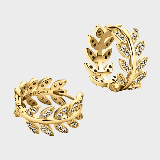 Aurelian Hoops – Laurel shaped moissanite hoop earrings in 18k gold. | Gold Moissanite Earrings