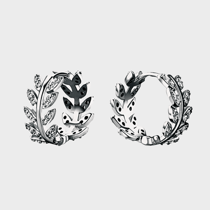 Aurelian Hoops – Laurel shaped moissanite hoop earrings in 925 sterling silver. | Silver moissanite earrings