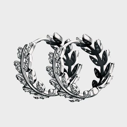 Aurelian Hoops – Laurel shaped moissanite hoop earrings in 925 sterling silver. | Silver moissanite earrings
