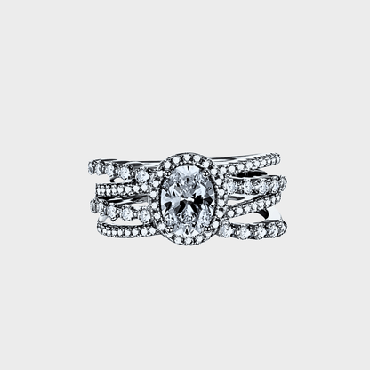 Trinity Ring 3ct -  moissanite ring in 925 sterling silver, featuring a triple band design with zircon accents. |Silver Moissanite Ring