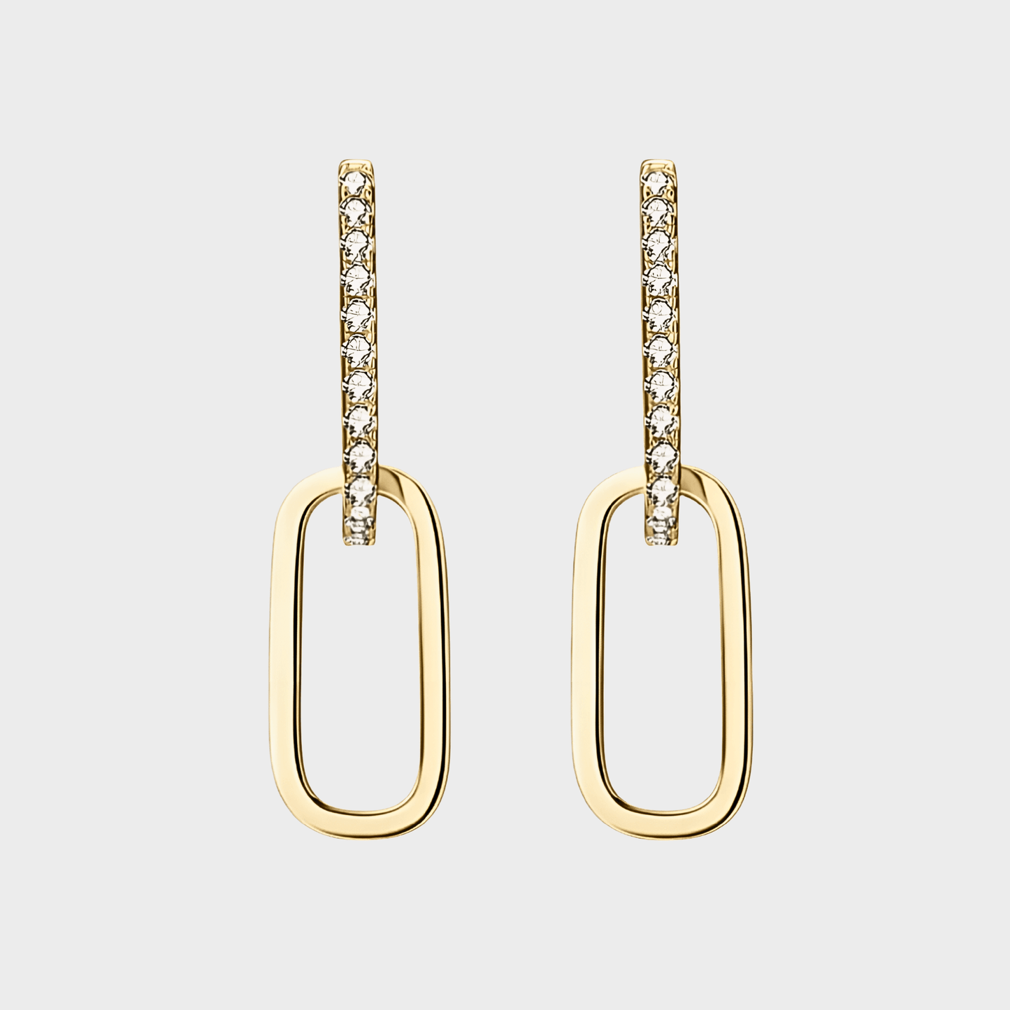 Gilda Hoops - Gold Moissanite Earrings featuring 18k gold-plated geometric design with elegant sparkle.