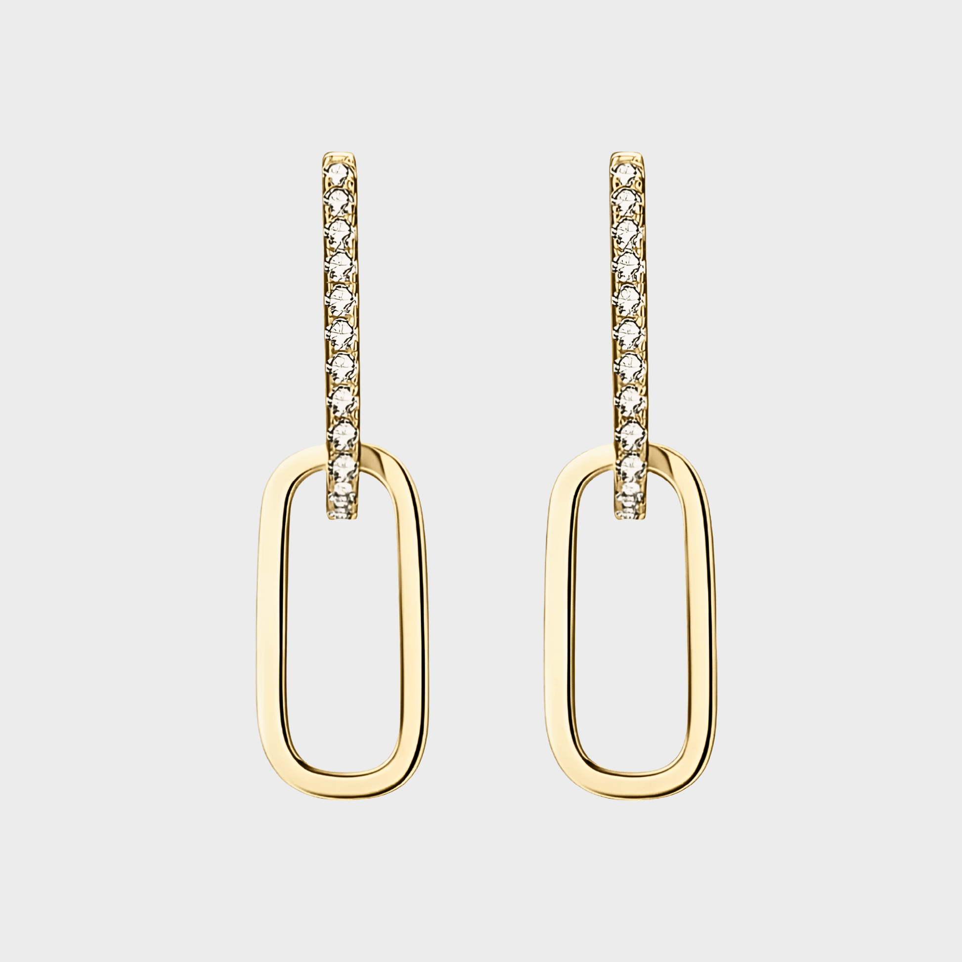 Gilda Hoops - Gold Moissanite Earrings featuring 18k gold-plated geometric design with elegant sparkle.