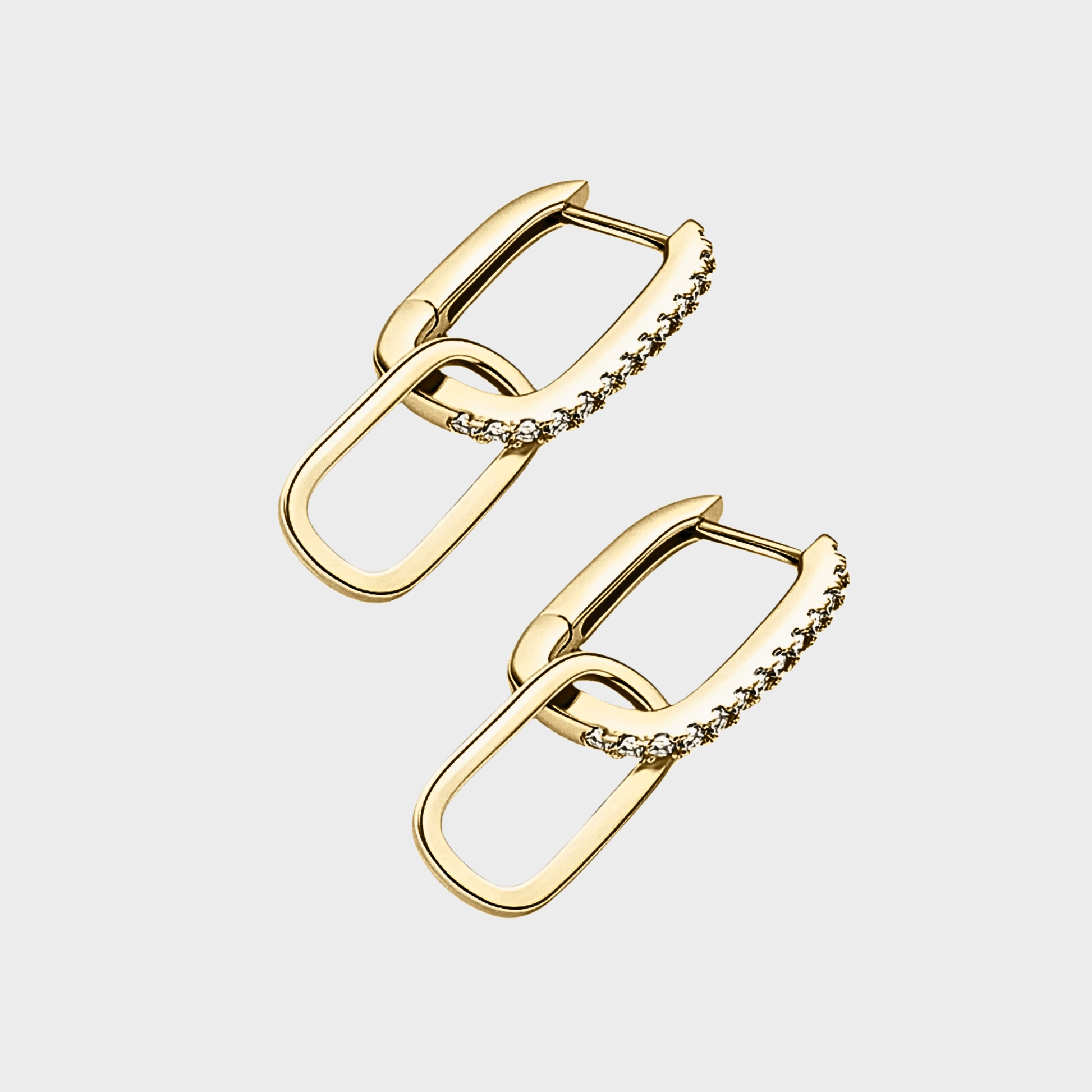 Gilda Hoops - Gold Moissanite Earrings featuring geometric design and 18k gold plating, perfect for any occasion.