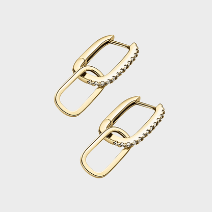 Gilda Hoops - Gold Moissanite Earrings featuring geometric design and 18k gold plating, perfect for any occasion.