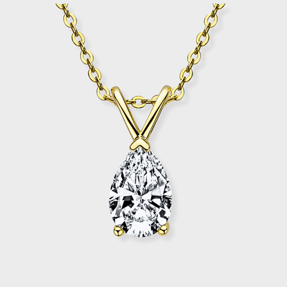Mira Pendant 1.5ct - Teardrop necklace in polished 18k gold with 1.5 carats of white moissanite.