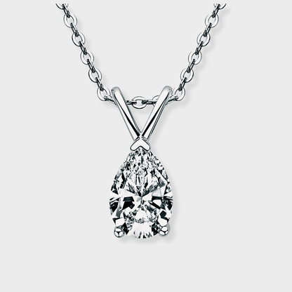 Mira Pendant 1.5ct - Teardrop necklace in polished 925 sterling silver with 1.5 carats of white moissanite.