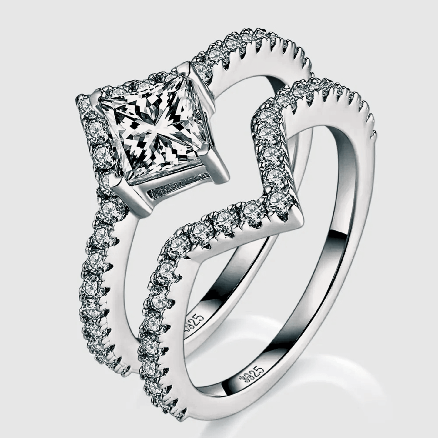 Lucia Duo 1ct - a moissanite double ring in 925 sterling silver. | silver Moissanite ring