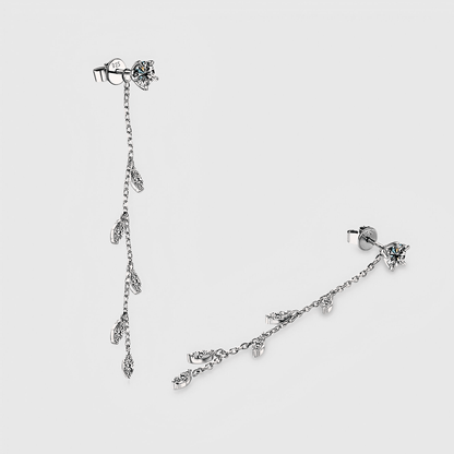 Edera Drops 1.38ct - Moissanite Leaf Earrings in 925 sterling silver. featuring a leaf shape design along a free-flowing chain.