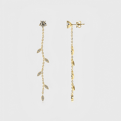 Edera Drops 1.38ct - Moissanite Leaf Earrings in 18k gold. featuring a leaf shape design along a free-flowing chain.